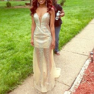iridescent sequined strapless prom dress